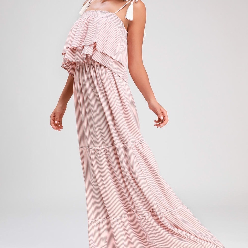 NWT BB Dakota | Women's Pink & Cream Strip Tiered Maxi Dress Size XS
